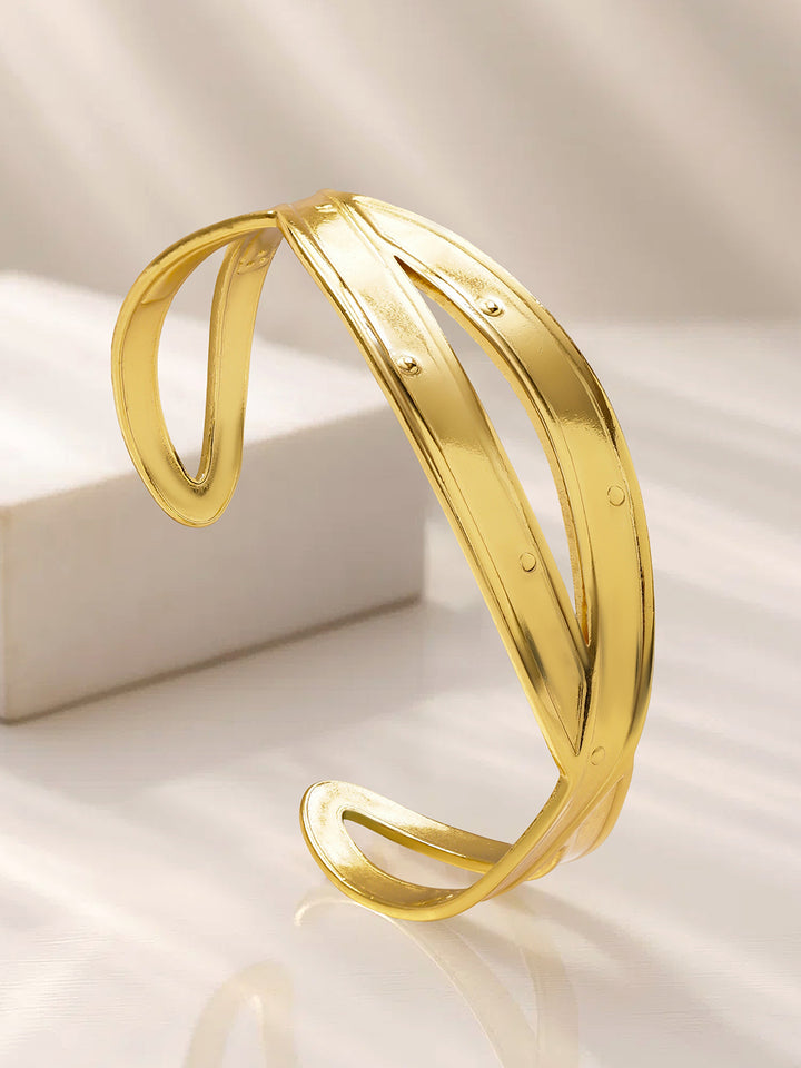 Rubans Voguish 22K Gold-Plated Brass Twisted Design Bold Statement Open Cuff Bracelet