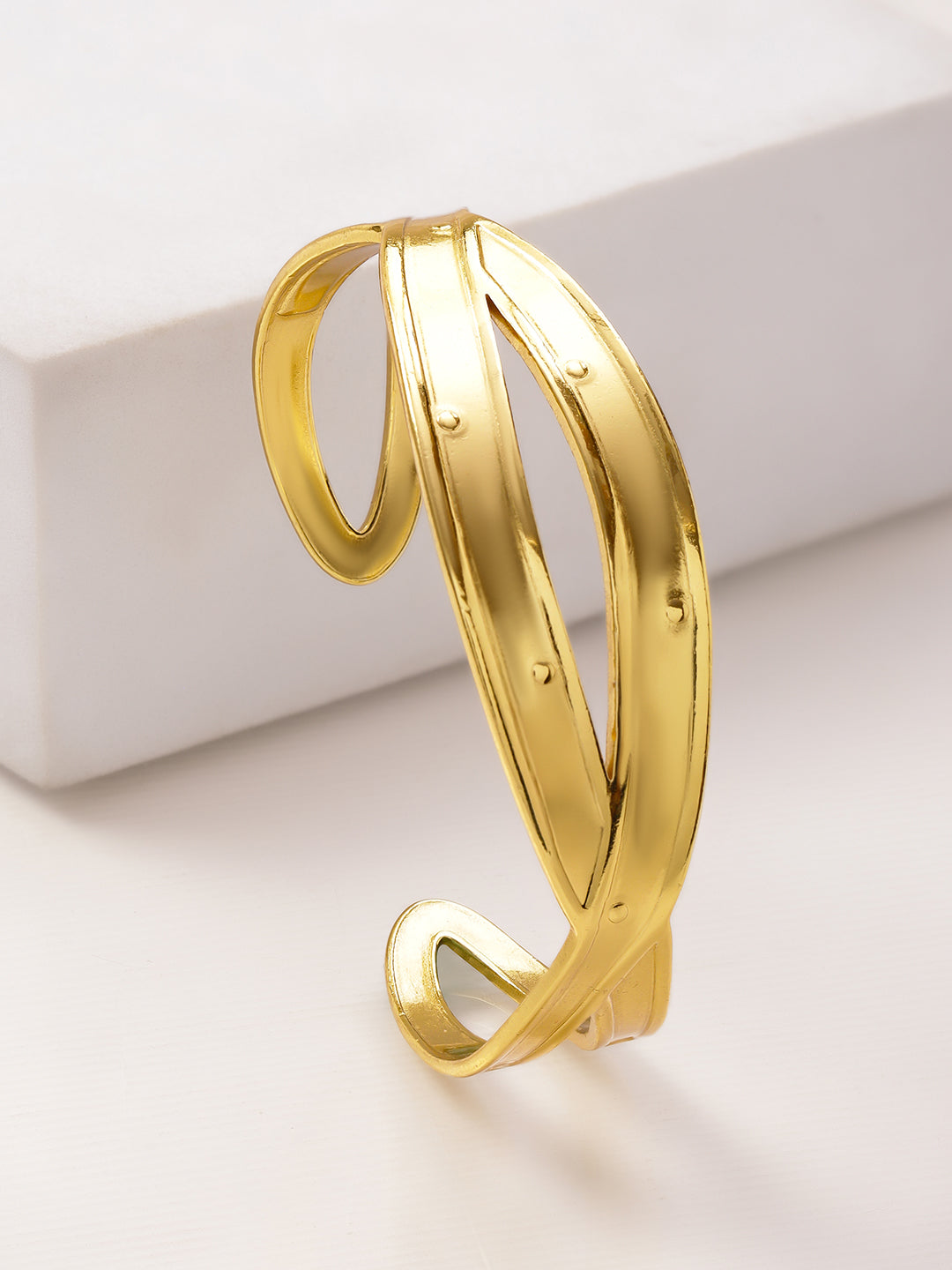 Rubans Voguish 22K Gold-Plated Brass Twisted Design Bold Statement Open Cuff Bracelet