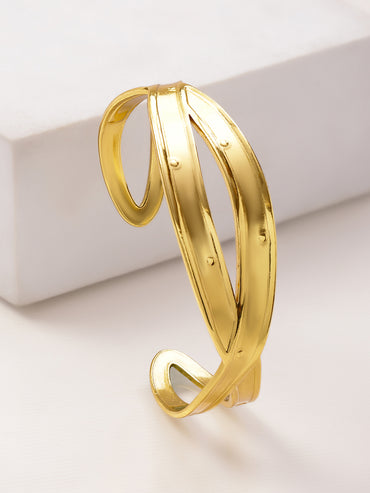 Rubans Voguish 22K Gold-Plated Brass Twisted Design Bold Statement Open Cuff Bracelet