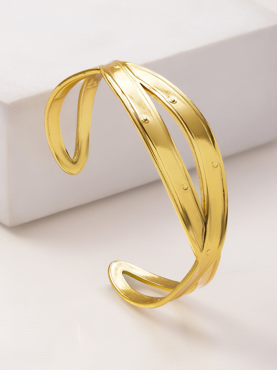 Rubans Voguish 22K Gold-Plated Brass Twisted Design Bold Statement Open Cuff Bracelet