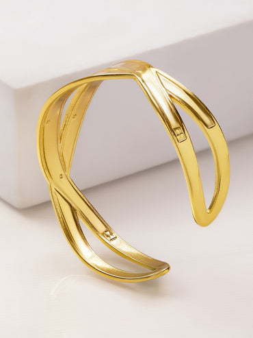 Rubans Voguish 22K Gold-Plated Brass Twisted Design Bold Statement Open Cuff Bracelet