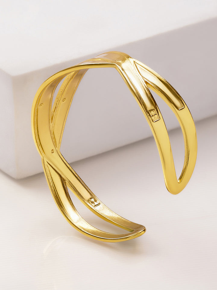 Rubans Voguish 22K Gold-Plated Brass Twisted Design Bold Statement Open Cuff Bracelet