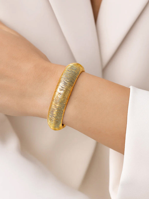 Golden Textured Bold Statement Bracelet