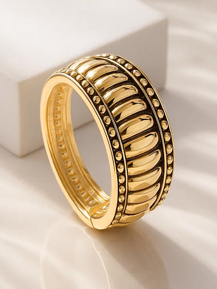 Rubans 22K Gold-Plated Brass Ridged Textured Finish Bold Statement Bangle Bracelet