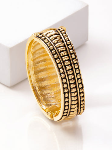 Rubans 22K Gold-Plated Brass Ridged Textured Finish Bold Statement Bangle Bracelet