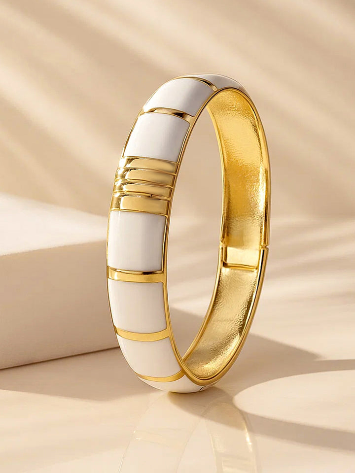 Rubans 22K Gold-Plated Brass Glossy White Enamel Bold Statement Bangle Bracelet