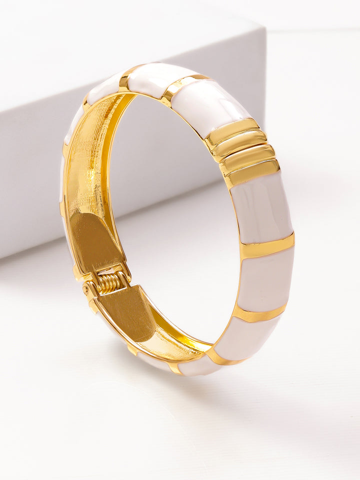 Rubans 22K Gold-Plated Brass Glossy White Enamel Bold Statement Bangle Bracelet