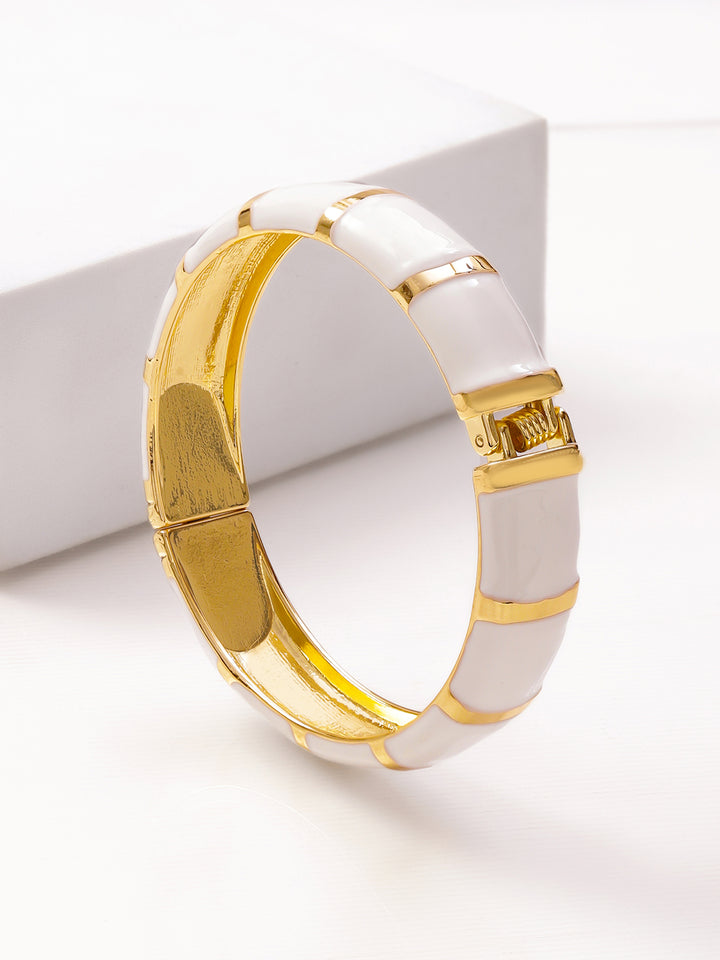 Rubans 22K Gold-Plated Brass Glossy White Enamel Bold Statement Bangle Bracelet