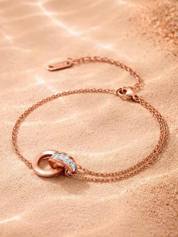 Demi Fine Rose Gold Plated Interlocked Circle Link Bracelet | Anti Tarnish
