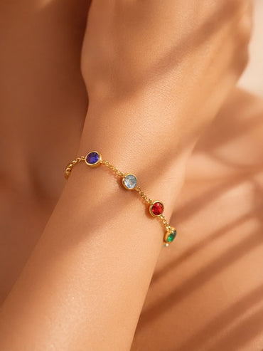 Demi Fine 18K Gold Plated Multicolor Zircon Chain Bracelet | Anti Tarnish