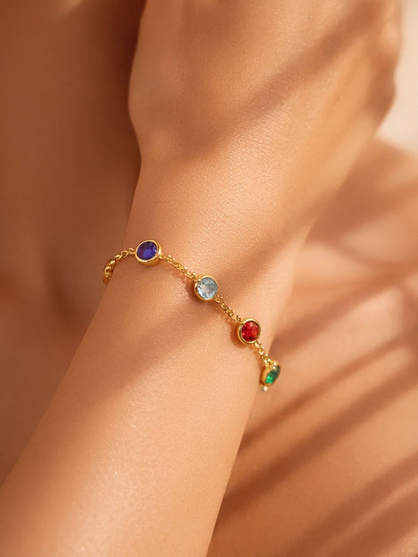 Demi Fine 18K Gold Plated Multicolor Zircon Chain Bracelet | Anti Tarnish
