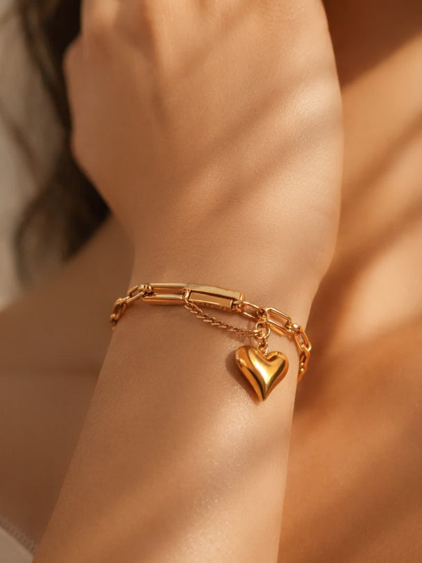 Demi Fine 18K Gold Plated Heart Charm Link Chain Bracelet | Anti Tarnish