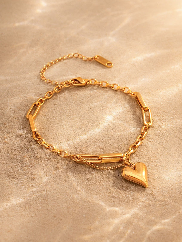 Demi Fine 18K Gold Plated Heart Charm Link Chain Bracelet | Anti Tarnish