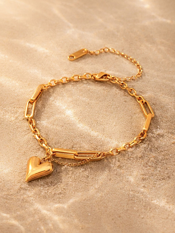 Demi Fine 18K Gold Plated Heart Charm Link Chain Bracelet | Anti Tarnish