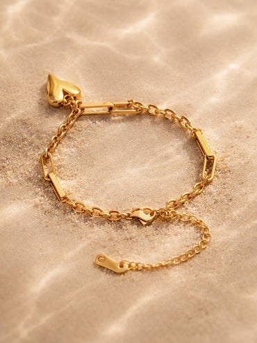 Demi Fine 18K Gold Plated Heart Charm Link Chain Bracelet | Anti Tarnish