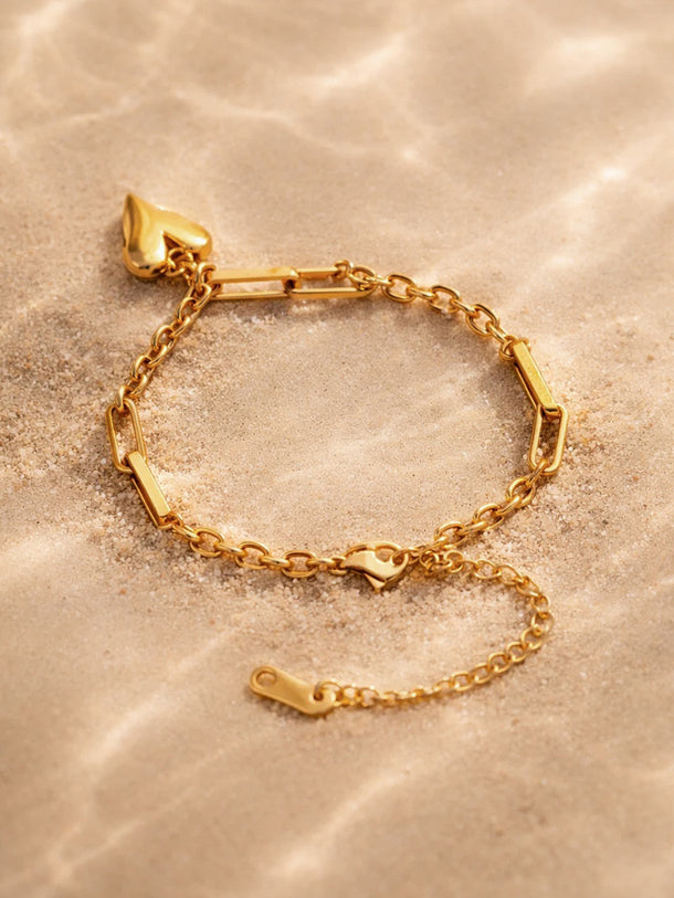Demi Fine 18K Gold Plated Heart Charm Link Chain Bracelet | Anti Tarnish