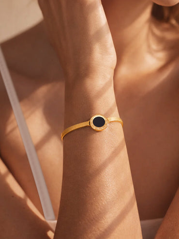 Demi Fine 18K Gold Plated Black Enamel Detail Chain Bracelet | Anti Tarnish