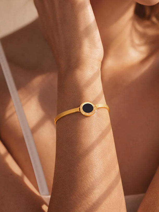 Demi Fine 18K Gold Plated Black Enamel Detail Chain Bracelet | Anti Tarnish