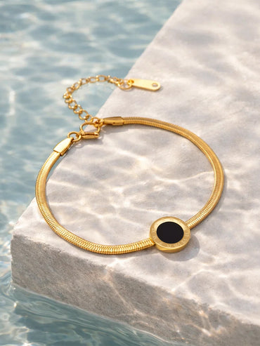 Demi Fine 18K Gold Plated Black Enamel Detail Chain Bracelet | Anti Tarnish