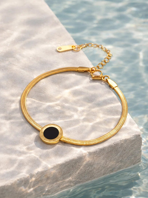 Demi Fine 18K Gold Plated Black Enamel Detail Chain Bracelet | Anti Tarnish