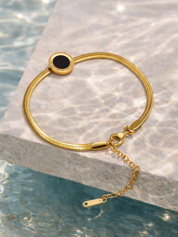 Demi Fine 18K Gold Plated Black Enamel Detail Chain Bracelet | Anti Tarnish