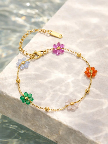 Demi Fine 18K Gold Plated Mini Floral Charm Chain Bracelet | Anti Tarnish