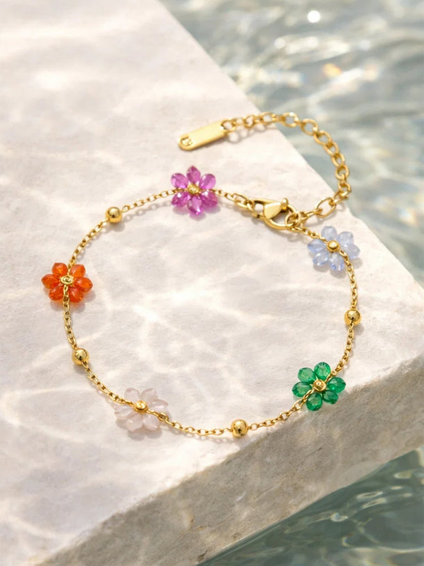Demi Fine 18K Gold Plated Mini Floral Charm Chain Bracelet | Anti Tarnish