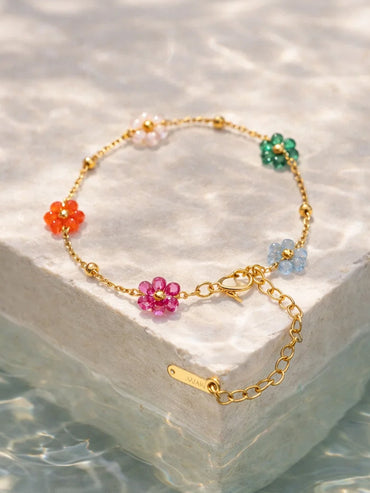 Demi Fine 18K Gold Plated Mini Floral Charm Chain Bracelet | Anti Tarnish
