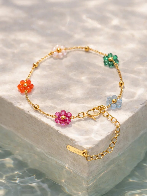 Demi Fine 18K Gold Plated Mini Floral Charm Chain Bracelet | Anti Tarnish