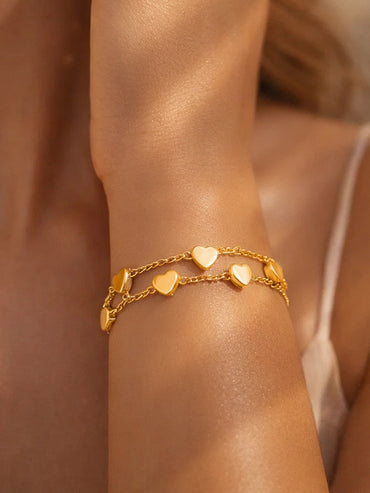 Demi Fine 18K Gold Plated Layered Heart Charm Chain Bracelet | Anti Tarnish