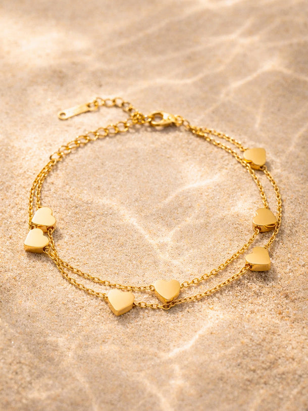 Demi Fine 18K Gold Plated Layered Heart Charm Chain Bracelet | Anti Tarnish