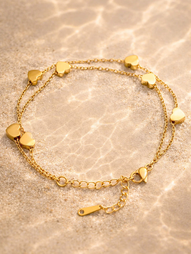 Demi Fine 18K Gold Plated Layered Heart Charm Chain Bracelet | Anti Tarnish