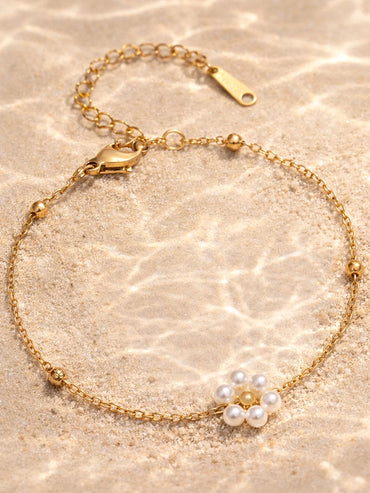 Demi Fine Gold Plated Mini Pearl Floral Chain Bracelet | Anti Tarnish