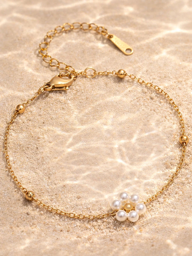Demi Fine Gold Plated Mini Pearl Floral Chain Bracelet | Anti Tarnish