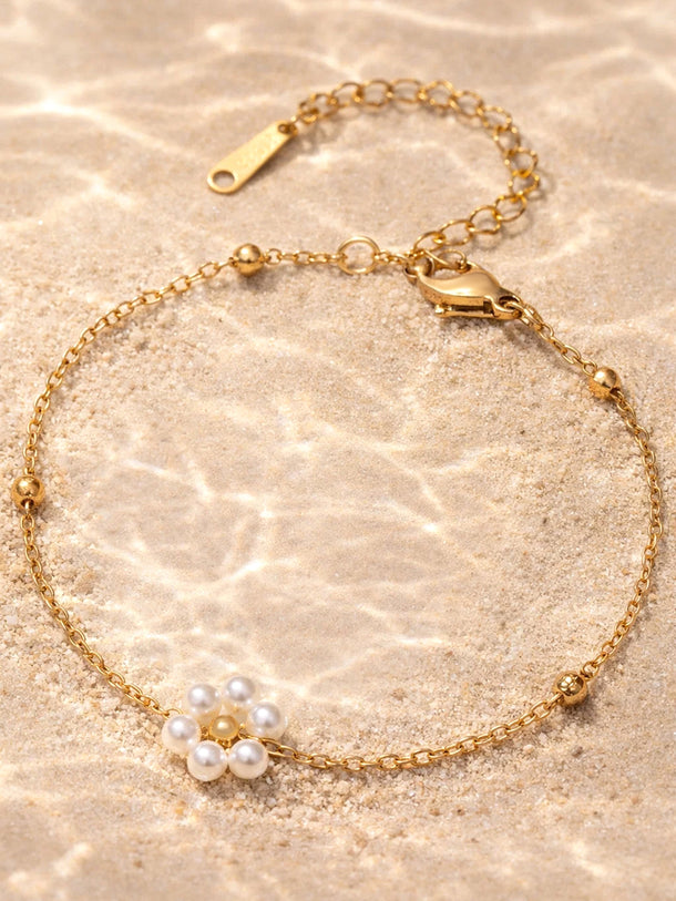 Demi Fine Gold Plated Mini Pearl Floral Chain Bracelet | Anti Tarnish