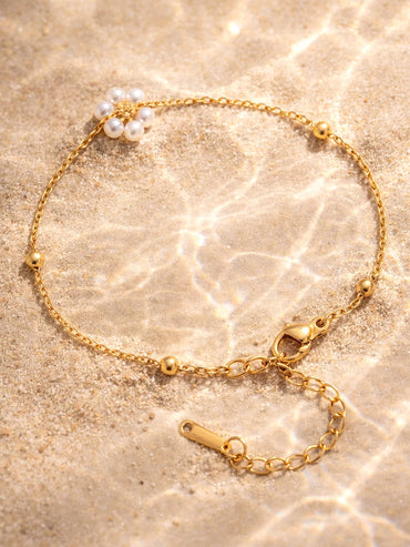 Demi Fine Gold Plated Mini Pearl Floral Chain Bracelet | Anti Tarnish
