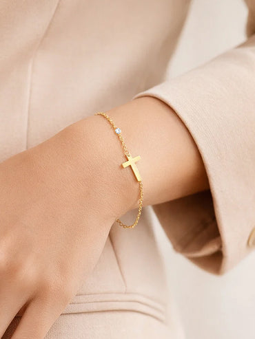 Demi Fine Gold Plated Cross Bar Chain Bracelet | Anti Tarnish