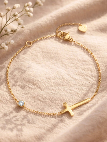 Demi Fine Gold Plated Cross Bar Chain Bracelet | Anti Tarnish