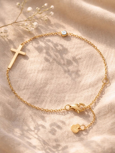 Demi Fine Gold Plated Cross Bar Chain Bracelet | Anti Tarnish