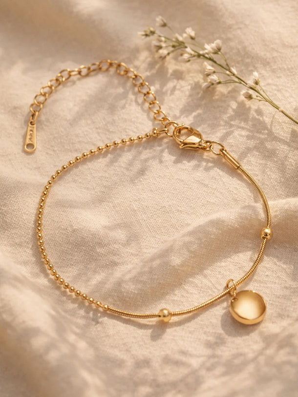 Demi Fine 18K Gold Plated Dual Chain Disc Charm Bracelet | Anti Tarnish