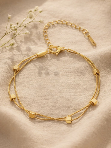 Demi Fine 18K Gold Plated Dual Chain Cube Detail Bracelet | Anti Tarnish