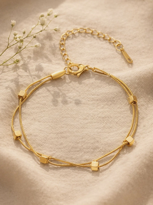 Demi Fine 18K Gold Plated Dual Chain Cube Detail Bracelet | Anti Tarnish