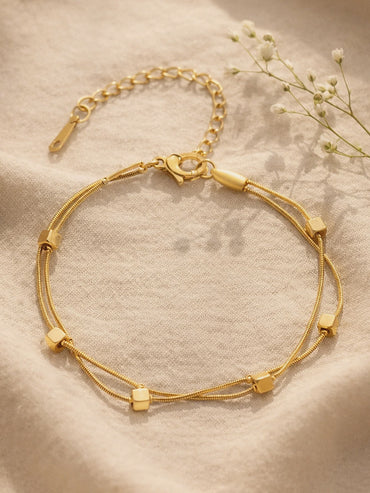 Demi Fine 18K Gold Plated Dual Chain Cube Detail Bracelet | Anti Tarnish