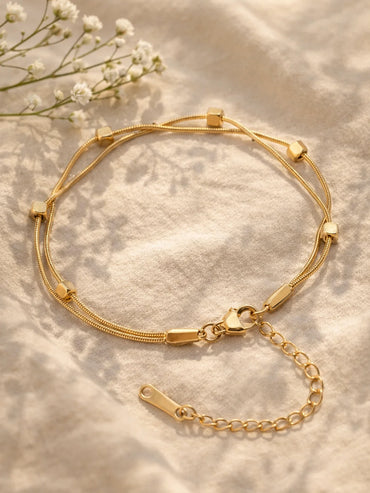 Demi Fine 18K Gold Plated Dual Chain Cube Detail Bracelet | Anti Tarnish