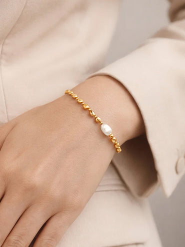 Demi Fine 18K Gold Plated Pearl Beaded Chain Bracelet | Anti Tarnish