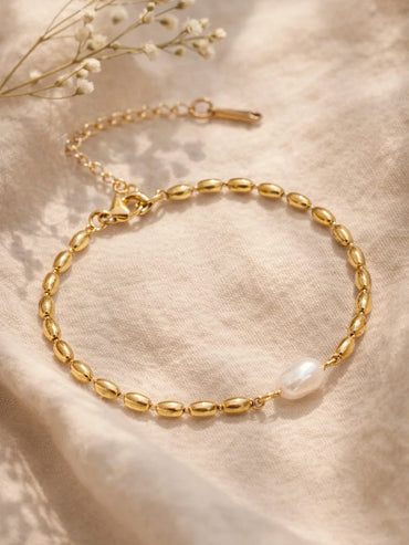 Demi Fine 18K Gold Plated Pearl Beaded Chain Bracelet | Anti Tarnish