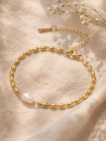 Demi Fine 18K Gold Plated Pearl Beaded Chain Bracelet | Anti Tarnish