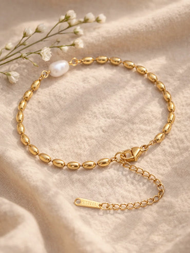 Demi Fine 18K Gold Plated Pearl Beaded Chain Bracelet | Anti Tarnish
