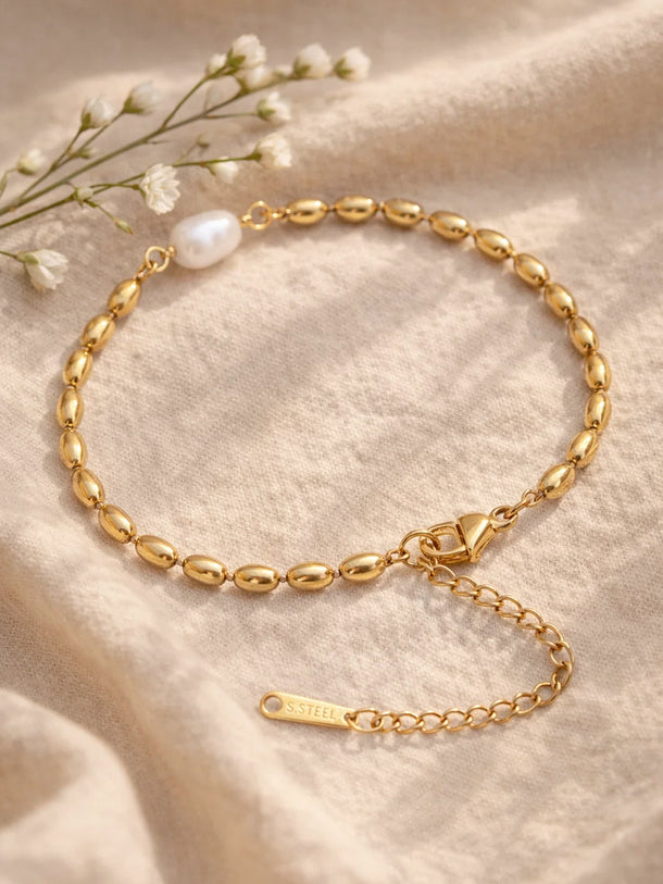 Demi Fine 18K Gold Plated Pearl Beaded Chain Bracelet | Anti Tarnish