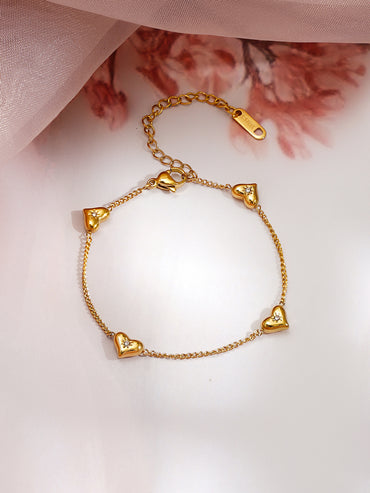Demi Fine 18K Gold Plated Mini Heart Charm Chain Bracelet | Anti Tarnish